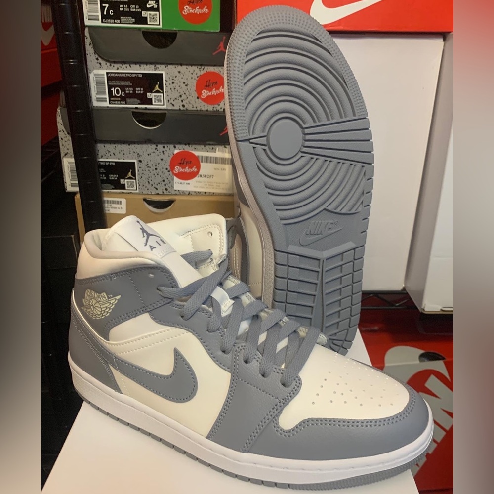 Nike Air Jordan 1 Mid Stealth Sail Grey White Shoes BQ6472-115 Women's Sizes